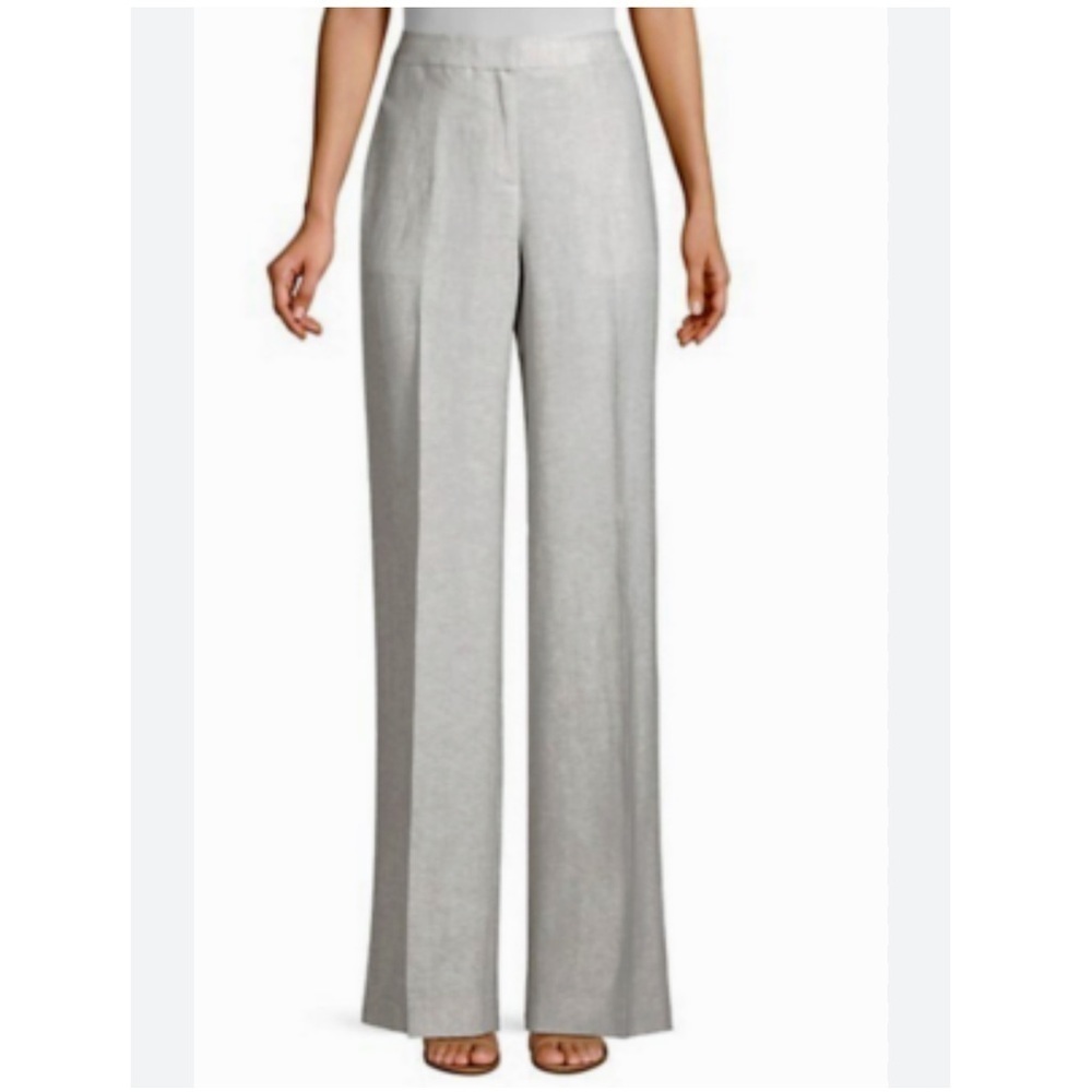 Lafayette 148 New York NWOT Soft Gray Dalton Linen/Wool Blend Trouser Size 14